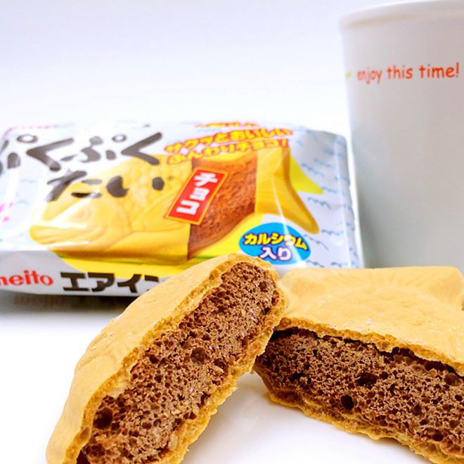 日本零食名糖meito鱼形巧克力夹心脆饼鲷鱼烧饼干165g