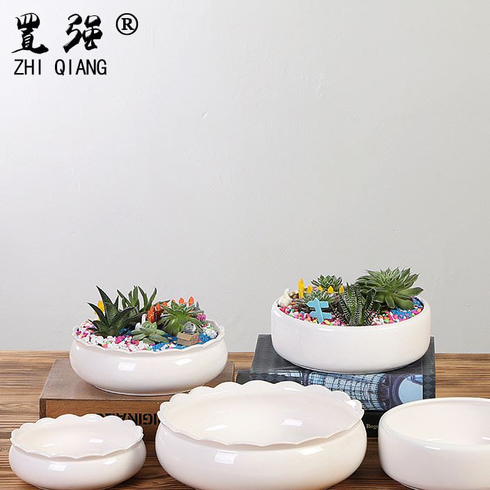 批發(fā)多肉花盆陶瓷大號(hào)花盆簡(jiǎn)約白組合花器栽創(chuàng)意ZAKKA廠家直銷