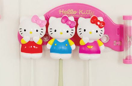 HelloKitty吸壁式三分鐘沙漏 牙刷掛KT貓吸盤牙刷架生日禮物