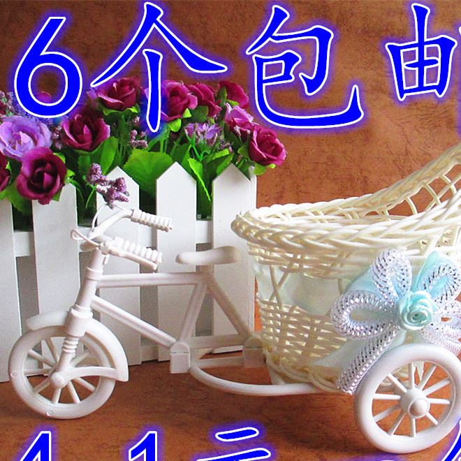 批發(fā)藤編三輪車腳踏車花籃拍攝道具家居裝飾藤籃單車工藝品擺件物