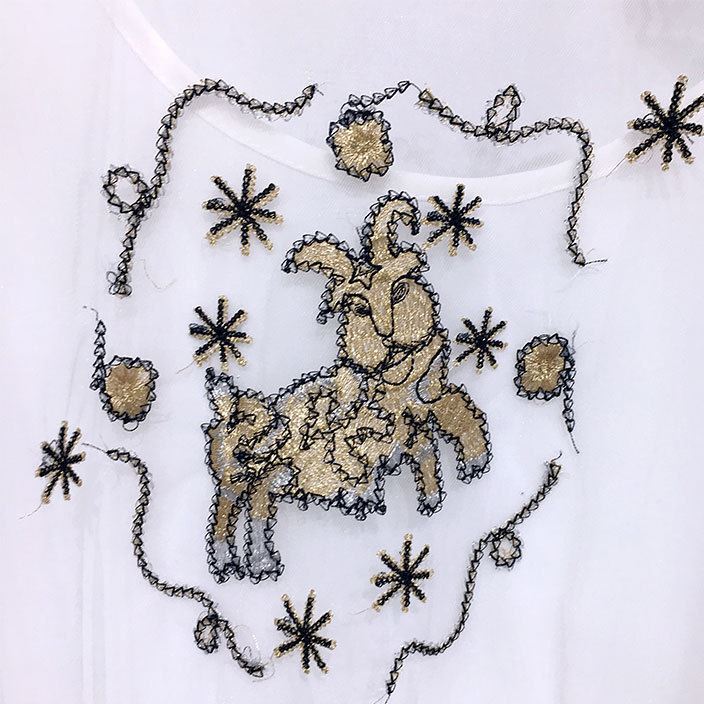 現(xiàn)貨17 時尚博主同款性感透視刺繡白羊座網(wǎng)紗手工釘珠短袖兩件套