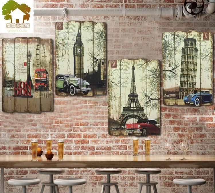 美式復古墻面木板畫裝飾畫酒吧餐廳服裝店鋪咖啡館家居無框畫壁畫