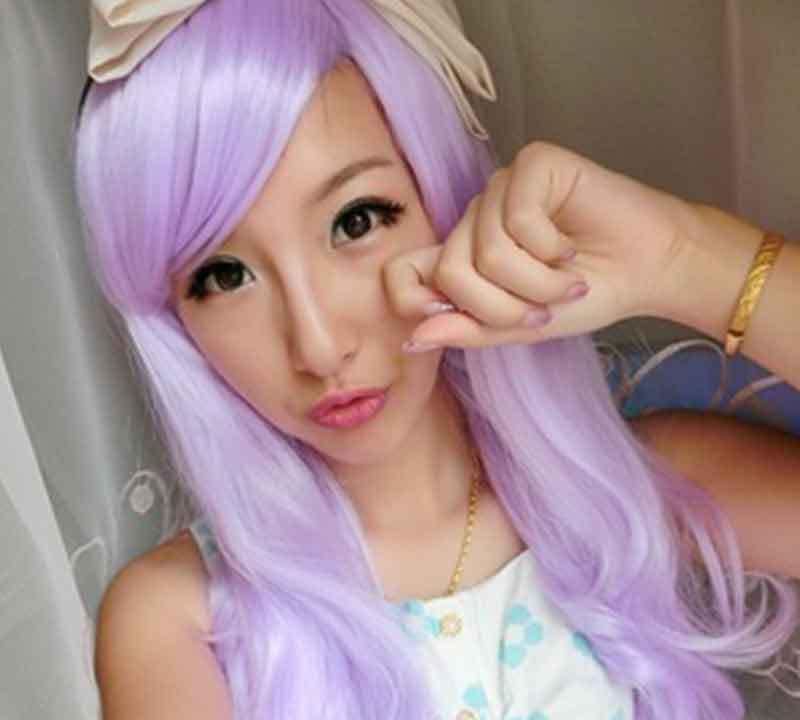 厂家直销 淡紫色本原宿风cosplay女仆装假发 动漫彩色长卷发