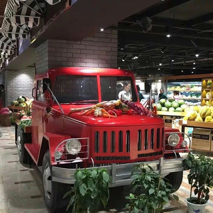 超市卡車售賣車售貨車 室內(nèi)軟裝造型卡車鐵皮靜態(tài)卡車模型