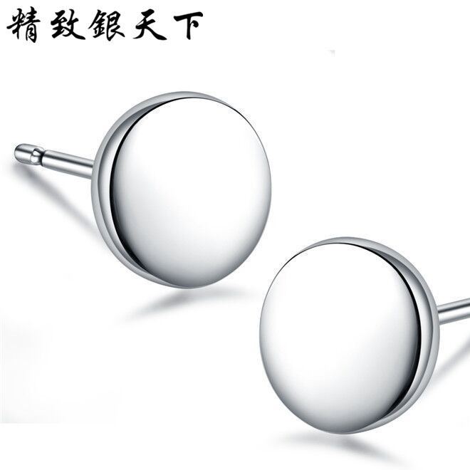 990銀耳飾 銀飾品 韓版圓形光面耳釘 個性時尚首飾批發(fā)